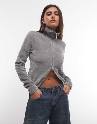 adidas Originals cardigan con zip in ciniglia grigio