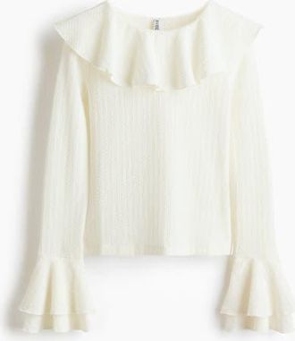 H&M Flounce-trimmed Top in Cream at Nordstrom, Size Xx-Large
