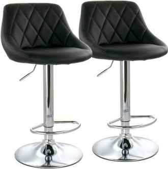 Elama 2 Piece Diamond Stitched Faux Leather Bar Stool with Adjustable Height in Black at Nordstrom