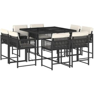 vidaXL Set De Comedor De Jard&iacute;n 9 Pzas Y Cojines Rat&aacute;n Sint&eacute;tico Negro Vidaxl