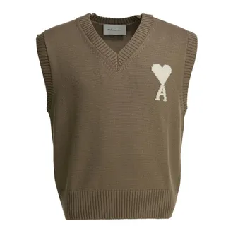 Ami Sleeveless Knitwear, male, Brown, Size: XL Ami De Coeur Sweater