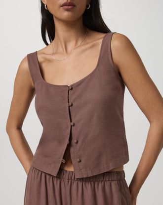 Vuori Clothing Trestles Twill Button Front Top | Sable | XS, Size Extra Small