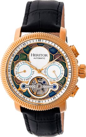 Heritor Aura Mens Semi-Skeleton Leather-Band Watch