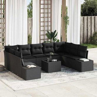 vidaXL Conjunto De Sof&aacute; De Jard&iacute;n 10 Pcs Negro 289 X 209 X 85 Cm Vidaxl