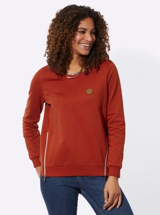 Casual Looks Sweatshirt CASUAL LOOKS, Damen, Gr. 36, rot (rostrot), 100% Baumwolle, unifarben, Rundhals, Sweatshirts Sweatshirt