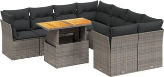 vidaXL Set De Muebles De Jard&iacute;n 9 Pzas Y Cojines Rat&aacute;n Sint&eacute;tico Gris Vidaxl
