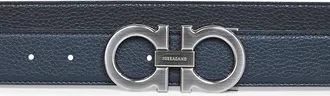 Ferragamo Mens Belt Two-Tone Gancini Reversible Blue Calf Leather