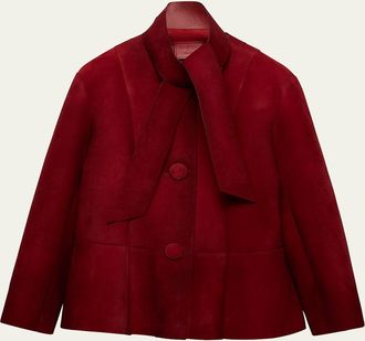 Prada Suede Single-Breasted Coat With Scarf