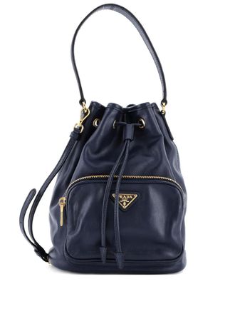 Prada Drawstring Pocket Soft Calf Small bucket bag - women - Calf Leather - One Size - Blue
