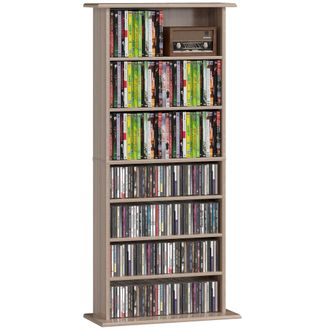 OEM Estanter&iacute;a Para Cds Y Dvds Estrecha Con 8 Compartimentos Estantes Ajustables 58x24x126,3 Cm Madera Natural