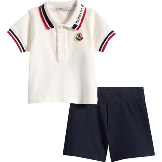 Moncler Kids Piqu&eacute; Polo & Shorts Set in White at Nordstrom, Size 12-18M