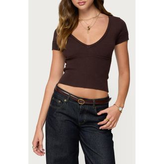 Edikted Theresa V-Neck Knit Top in Brown at Nordstrom, Size X-Small