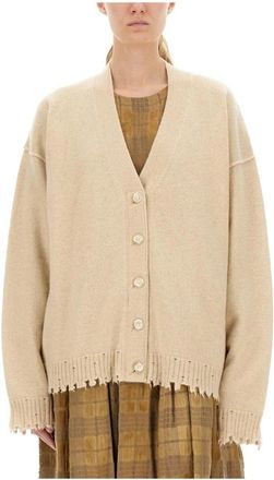 Uma Wang Distressed Knit Cardigan - Dames - Cashmere truien - Beige - L - Kasjmier - Truien & Vesten