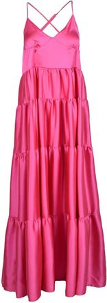 Black Coral Long Satin Dress - Fuchsia