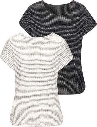 Vivance Kurzarmshirt VIVANCE aus strukturierter Strickqualit&auml;t, Damen, Gr. 32/34, schwarz, creme, Strick, Obermaterial: 68% Viskose (LENZING ECOVERO), 30% Pol