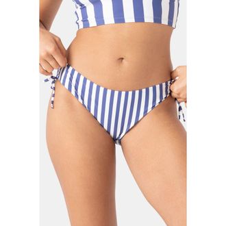 Roxy Stripe Out Side Tie Bikini Bottoms in Bijou Blue at Nordstrom, Size Medium