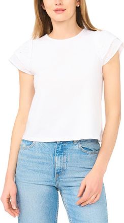 CeCe by Cynthia Steffe Double Ruffle Sleeve Top in Ultra White at Nordstrom, Size X-Large