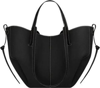 Generic Large Capacity Womens Handbag, Leather Pleated Wing Bag, One Shoulder Underarm(Black and white,L)