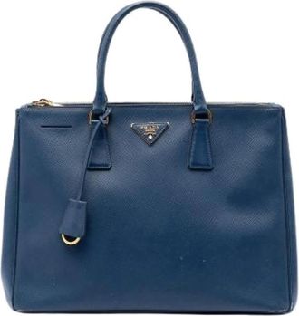 Prada Pre-owned Saffiano Satchel - Dames - Vintage Handtas - Blauw - ONE Size - Leer - Vintage