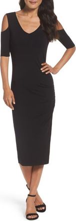 Felicity & Coco Jake Cold Shoulder Midi Dress in Black at Nordstrom, Size Small