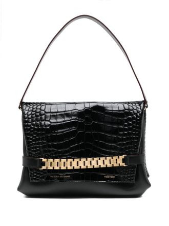 Victoria Beckham Clutch Classic Chain con effetto coccodrillo - Nero
