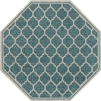 Jonathan Y Designs Trebol Moroccan Trellis Textured Weave Octagon Indoor/Outdoor Area Rug in Teal/gray at Nordstrom, Size 5Ft 0In X 5Ft 0In