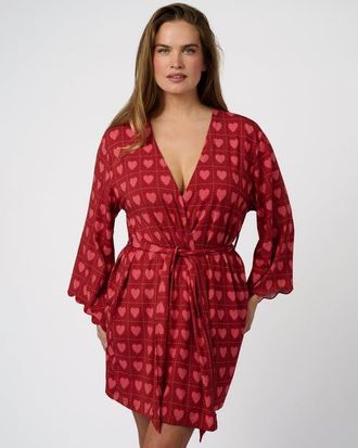 WeWoreWhat Scallop Sleeve Robe in Bordeaux Multi at Nordstrom, Size Large