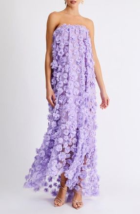 Helsi Athena Floral Appliqu&eacute; & Sequin Strapless Gown in Lavender at Nordstrom, Size X-Small