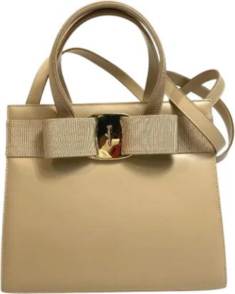 Ferragamo Tweedehands leren handtassen - Dames - Vintage Handtas - Beige - ONE Size - Leer - Vintage