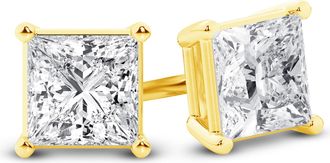 Grown Brilliance 14K Yellow Gold IGI Certified 3 Carat Princess Cut Lab Grown Diamond Stud Earrings for Women, VS Clarity, E-F Color