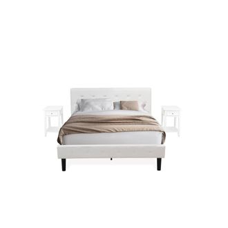 East West Furniture NL19Q-2DE05 3 Piece Bedroom Set - 1 Queen Bed White Velvet Fabric Headboard and 2 Bedroom Nightstand - White Finish Nightstand