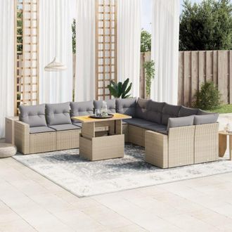 vidaXL Set De Sof&aacute;s De Jard&iacute;n 11pzas Con Cojines Rat&aacute;n Sint&eacute;tico Beige Vidaxl