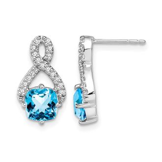 Diamond2Deal 14k White Gold Blue Topaz and Diamond Earrings