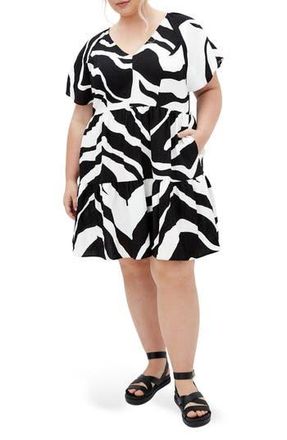 City Chic Abstract Print Minidress in Mono Swirl at Nordstrom Rack, Size 14W