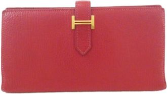 Herm&egrave;s Rouge Casaque Chevre Leather Long Wallet (Bi-Fold) (Pre-Owned)