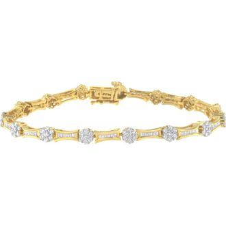 House of Brilliance 10K Gold 2.00 cttw Round and Baguette-Cut Diamond Link Bracelet in Yellow at Nordstrom