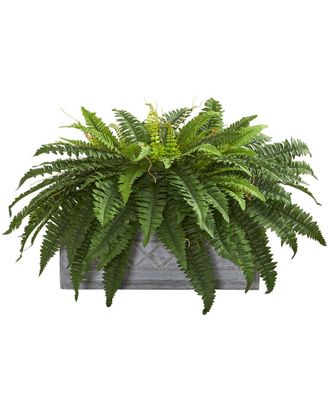 Nearly Natural Boston Fern Artificial Plant in Stone Planter