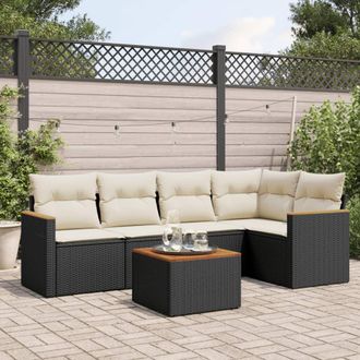 vidaXL Vidaxl - Set De Sof&aacute;s De Jard&iacute;n 6 Piezas Y Cojines Rat&aacute;n Sint&eacute;tico Negro