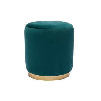 Miliboo Puf Redondo De Terciopelo Azul Petr&oacute;leo Y Metal Dorado &Oslash;40 Cm Amaya