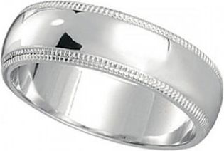 Allurez Mens Wedding Band Dome Comfort-Fit Milgrain 18k White Gold (5 mm)
