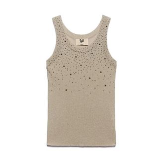Aniye By Sleeveless Tops, female, Beige, Size: XS Rhinestone Applique Knit Top