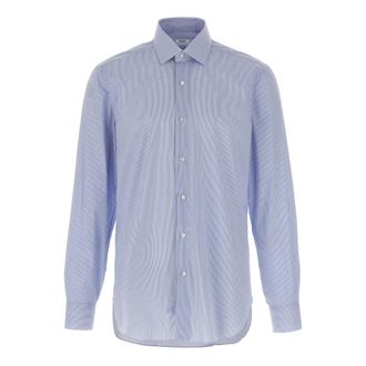 Barba Gestreken Poplin Overhemd - Heren - Zakelijke Overhemden - Blauw - 2XL - Katoen - Overhemden