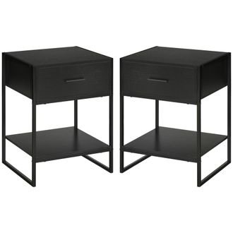 HOMCOM Homcom - Comodino Con Cassetto E Ripiano Aperto Set 2 Pezzi In Mdf E Acciaio Nero