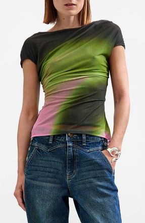 Desigual Ruched Mesh Top in Black at Nordstrom, Size X-Large