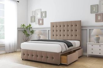 Comfort Beds Florence Plush Divan Base 4 Drawers - 54 Headboard-Footboard in Taupe | Size: Double