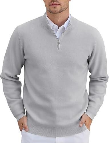 COOFANDY Pull à Fermeture éclair Quart De Tour Pour Homme, Coupe Ajustée, Col Montant, Pull Décontracté à Manches Longues, Brun Clair, Grand