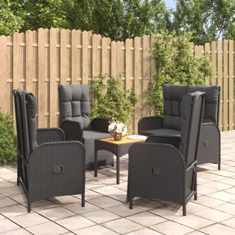 vidaXL Set De Muebles Jard&iacute;n 5 Pzas Con Cojines Rat&aacute;n Sint&eacute;tico Negro Vidaxl