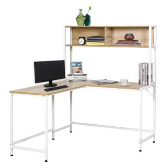 HOMCOM Homcom - Escritorio De Ordenador En Forma De L Con Estantes Abiertos 140x125x149 Cm