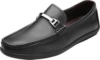 Generic Mens Leather Loafers Casual Shoes Soft Flexible Slip Ons Breathable Comfortable Driving Moccasins for Men(10.5) Black