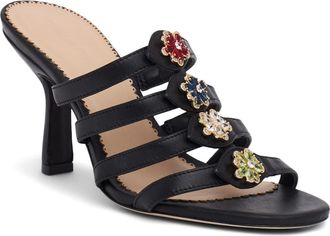 Cinq &agrave; Sept Emmy Crystal Flower Strappy Sandal in Black at Nordstrom, Size 7.5Us